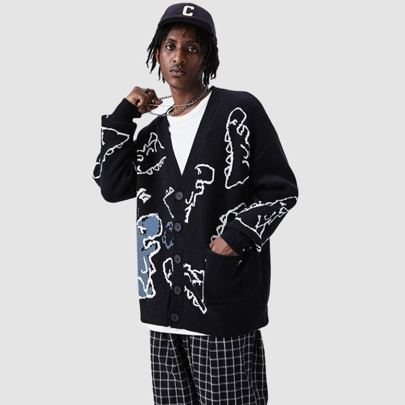 Suéter tipo cárdigan de dinosaurio