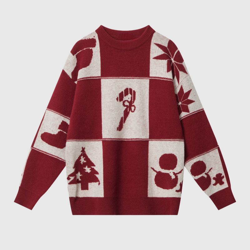 Suéter con estampado navideño en relieve y bloques de color