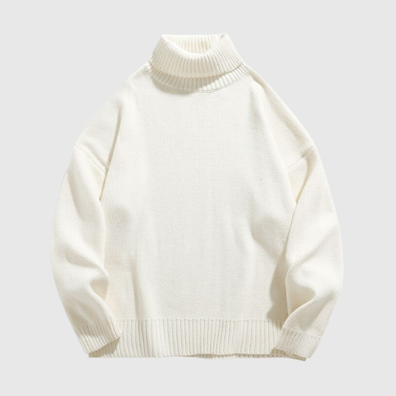 Einfarbiger Strickpullover mit hohem Kragen