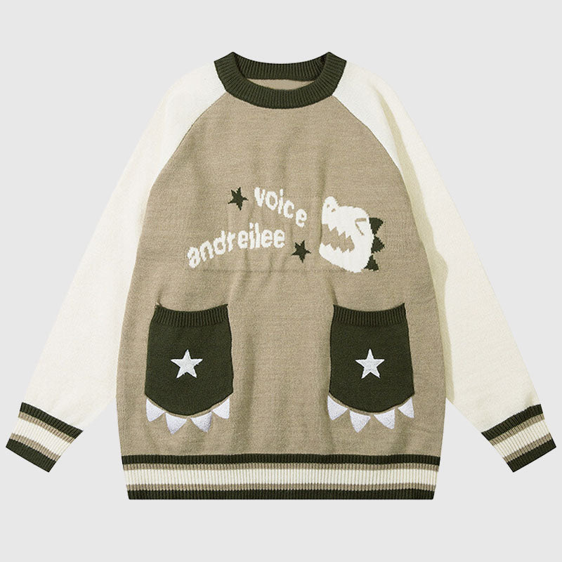 Niedlicher Pullover mit aufgesetzter Tasche und Dinosauriermuster