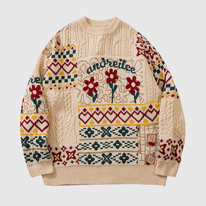 Strickpullover mit Blumenmuster