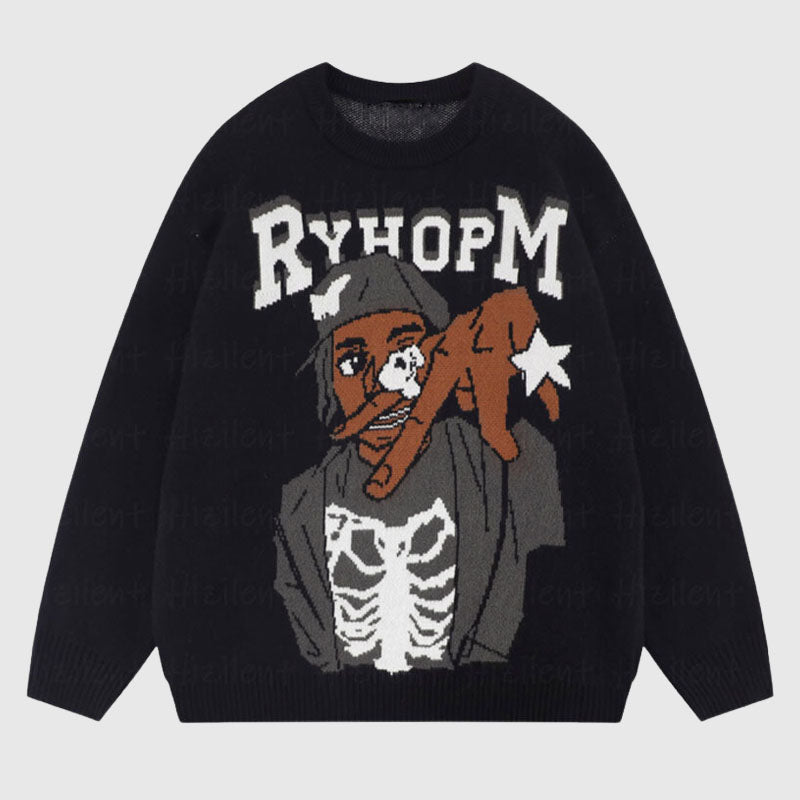 Strickpullover mit Cartoon-Muster