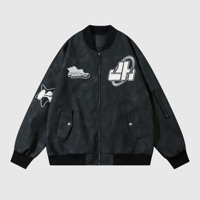 Chaqueta de béisbol de cuero bordada original de Streetwear