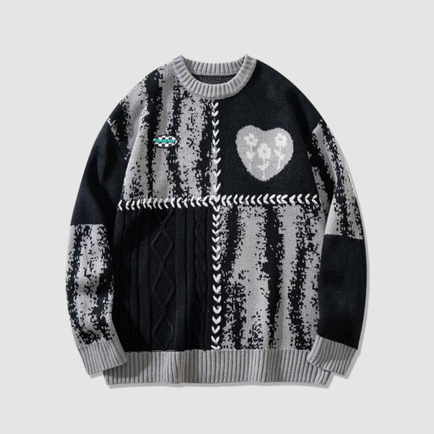 Pullover mit Herzmuster und Fadennähten