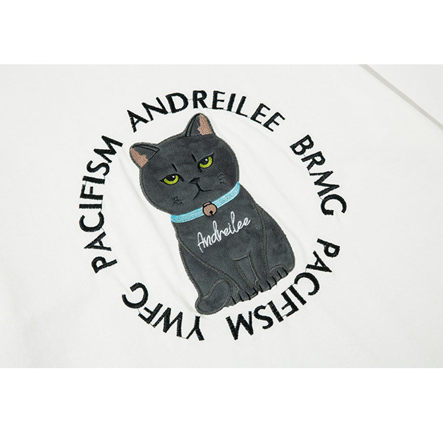 T-Shirt mit Patch und Cartoon-Katzen-Muster