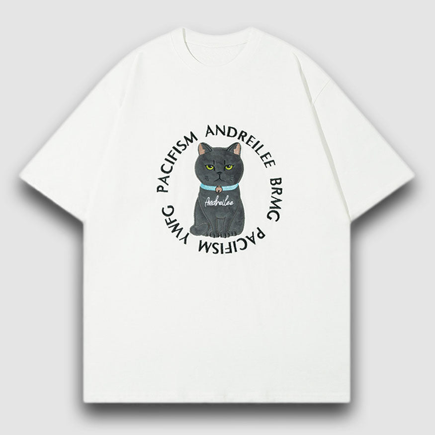 T-Shirt mit Patch und Cartoon-Katzen-Muster