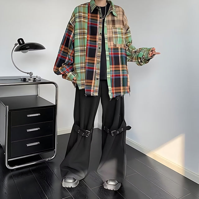 Camisa de patchwork a cuadros irregulares