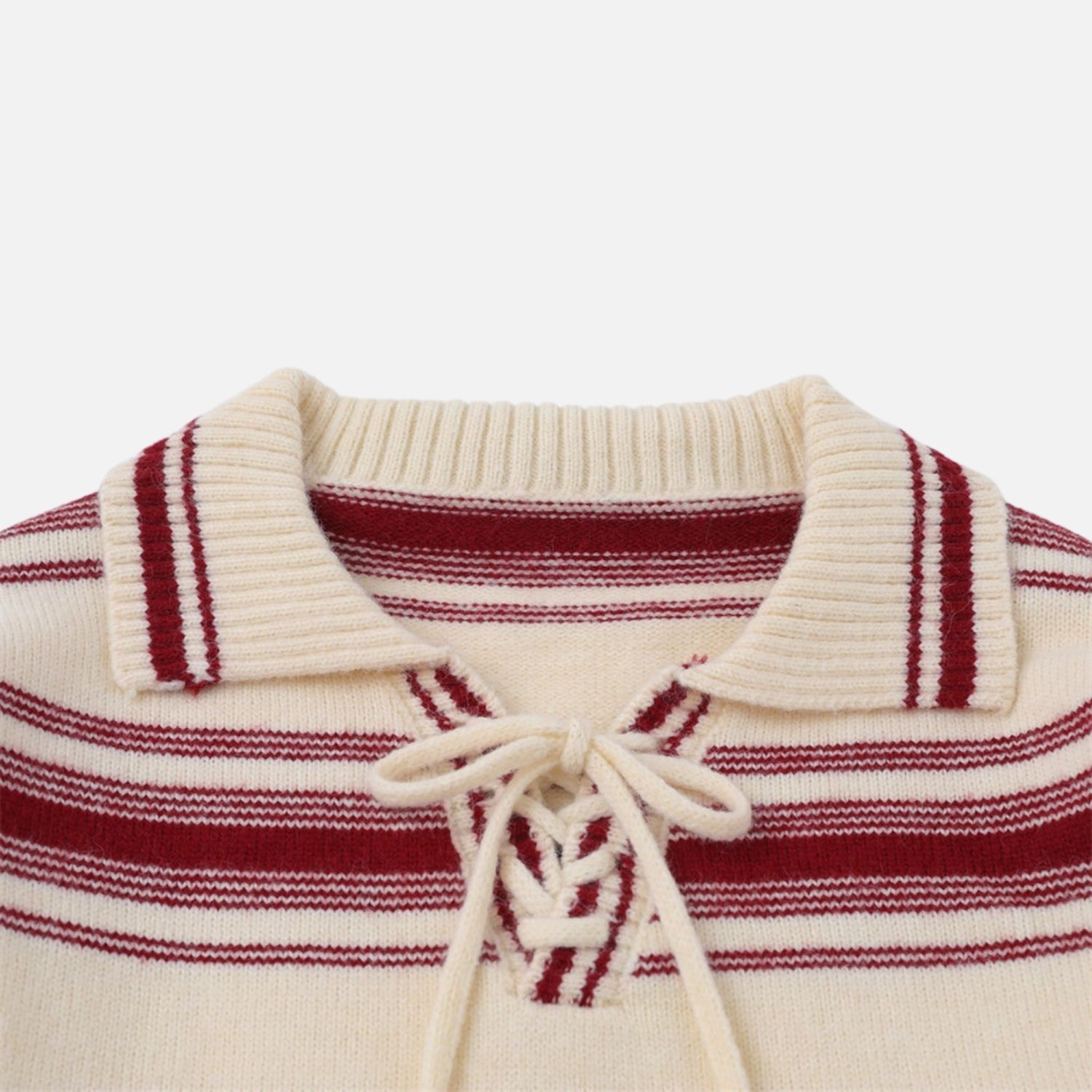 College Style Striped Tie Polo Sweater