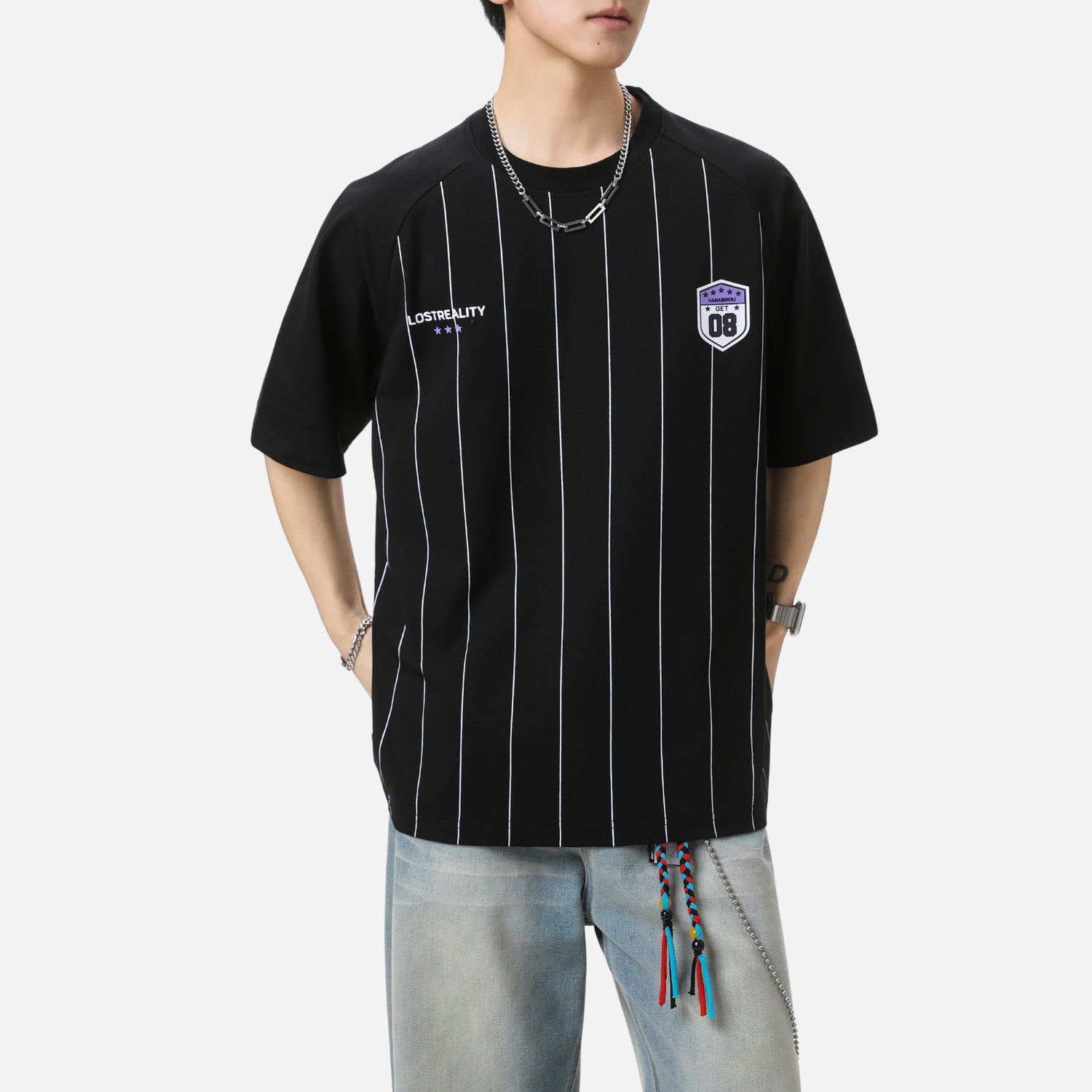 Camiseta Vintage Estampada a Rayas