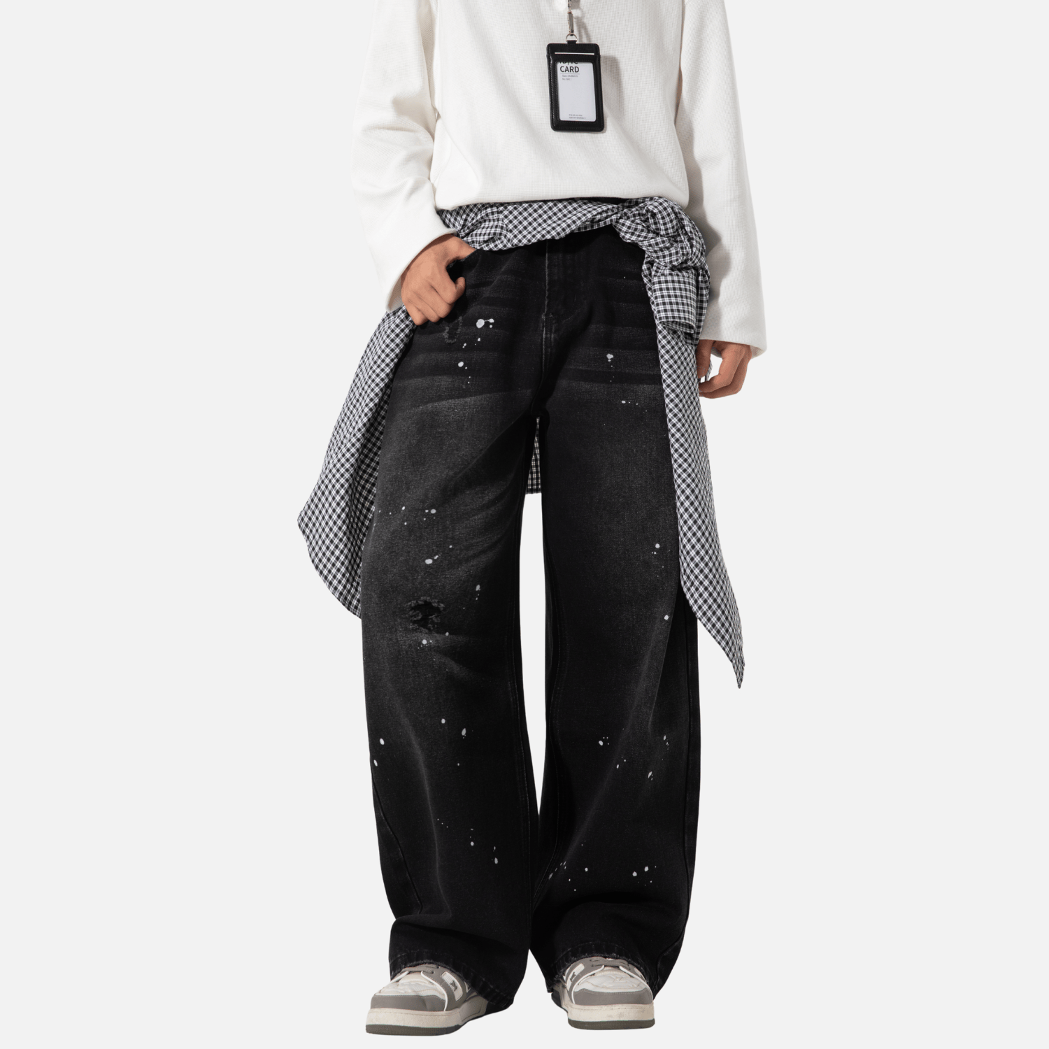Vintage Washed Paint-Splatter Jeans