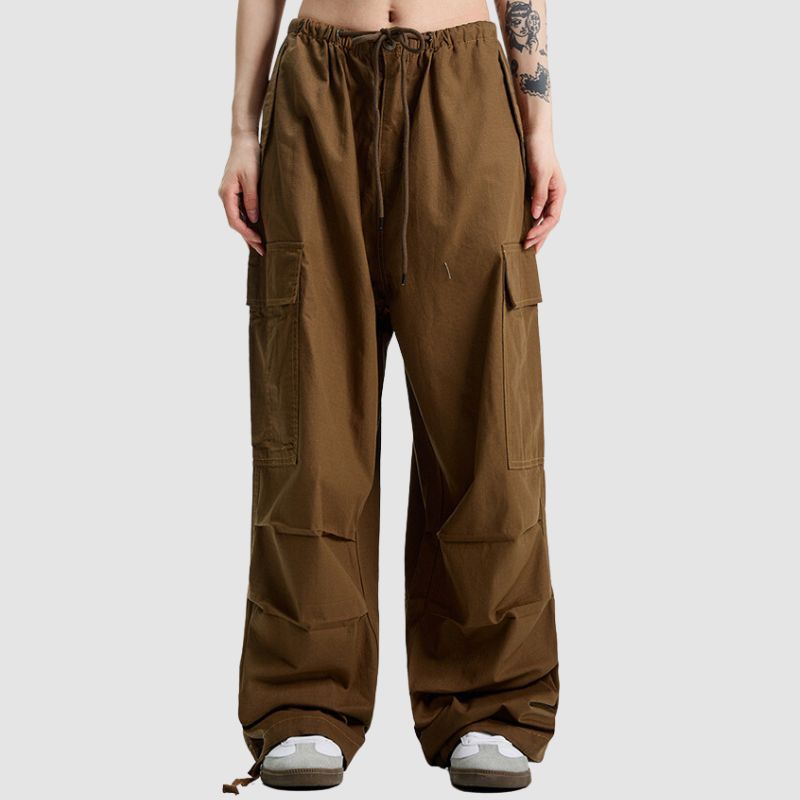 Pantalones paracaídas vintage plisados ​​de color sólido