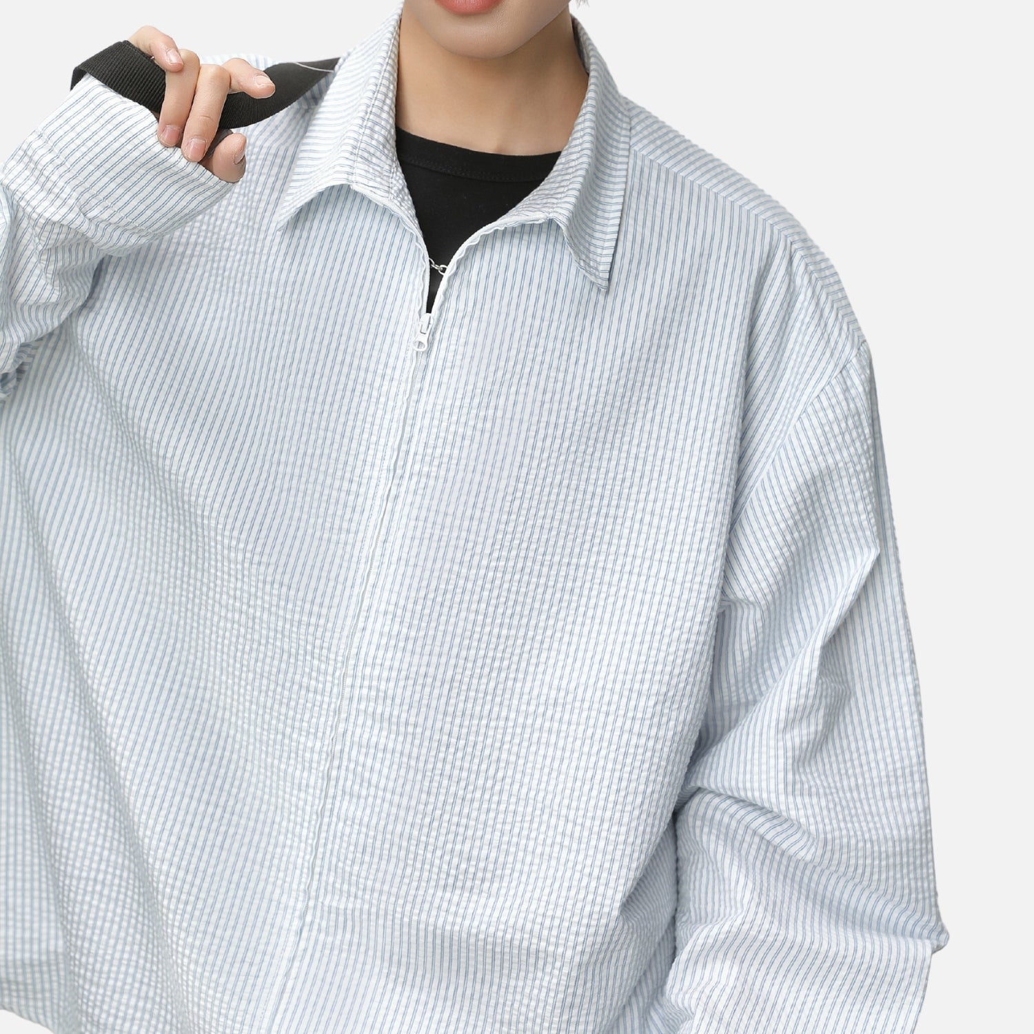 Japanese Zip-Up Striped Shirt Jacket