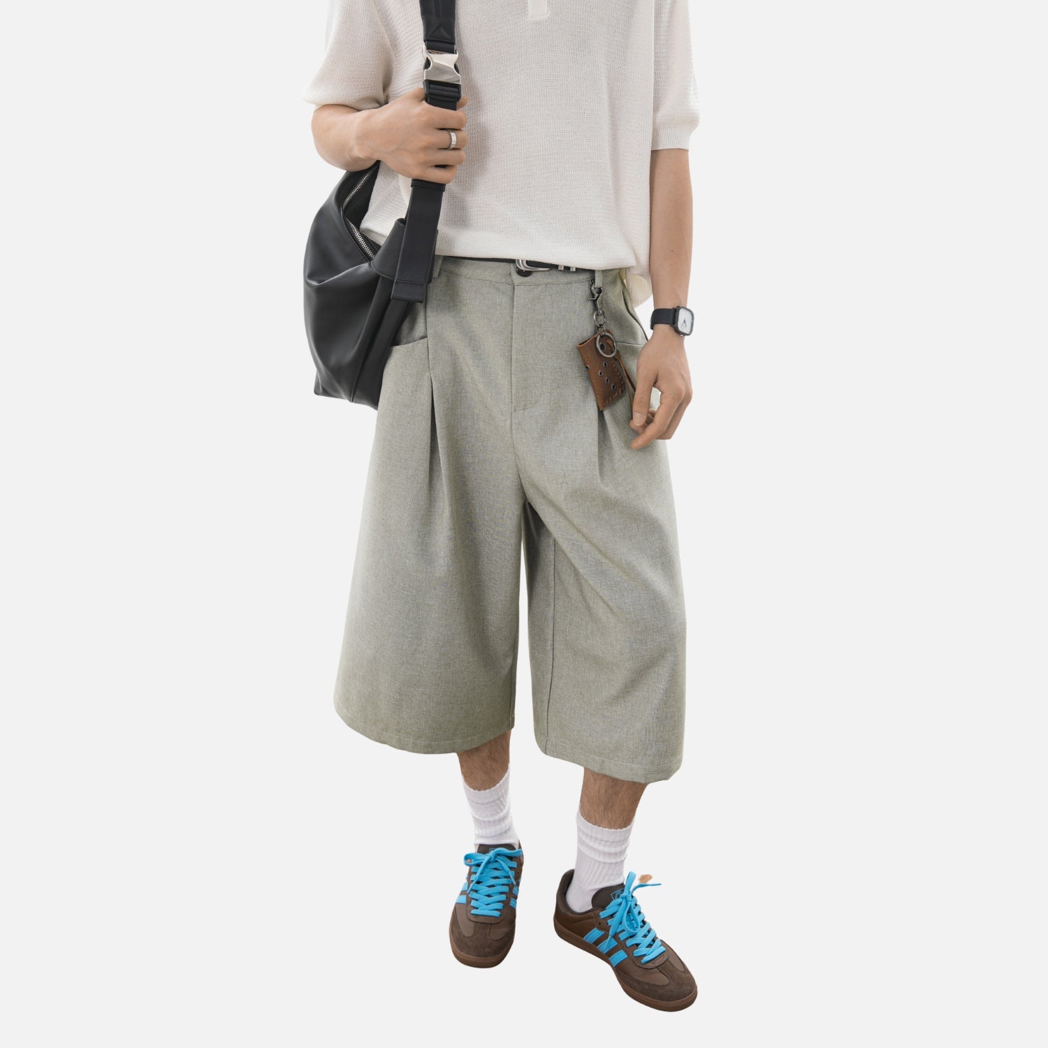 Linen-Texture Bermuda Pants
