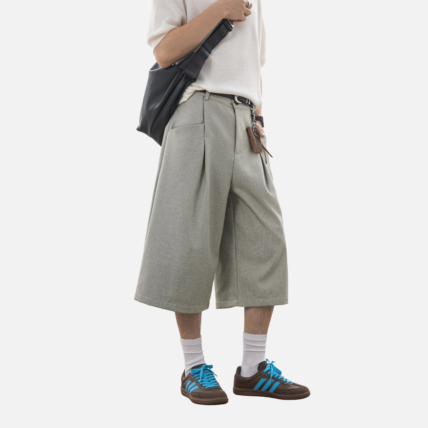 Linen-Texture Bermuda Pants