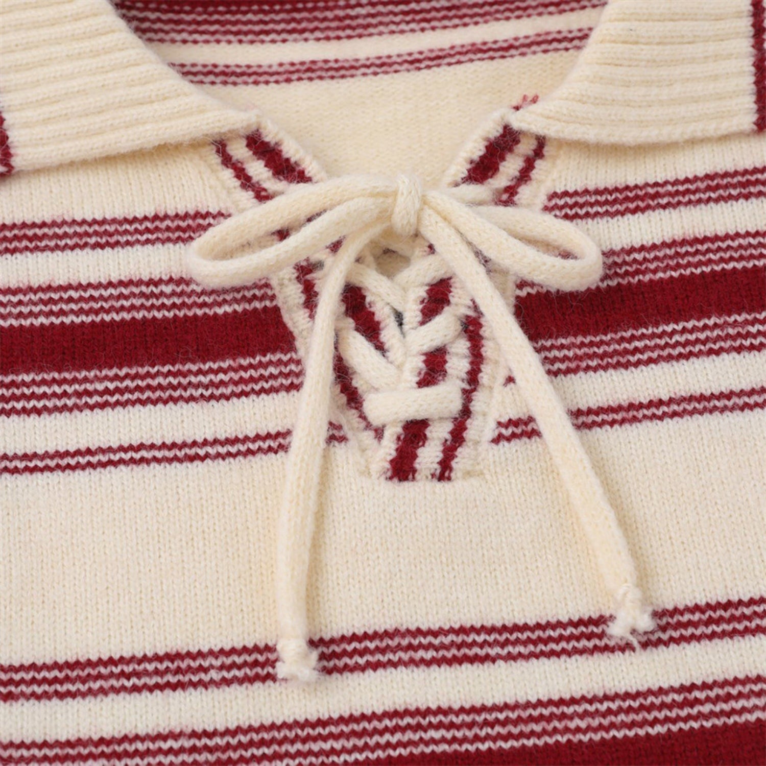 College Style Striped Tie Polo Sweater