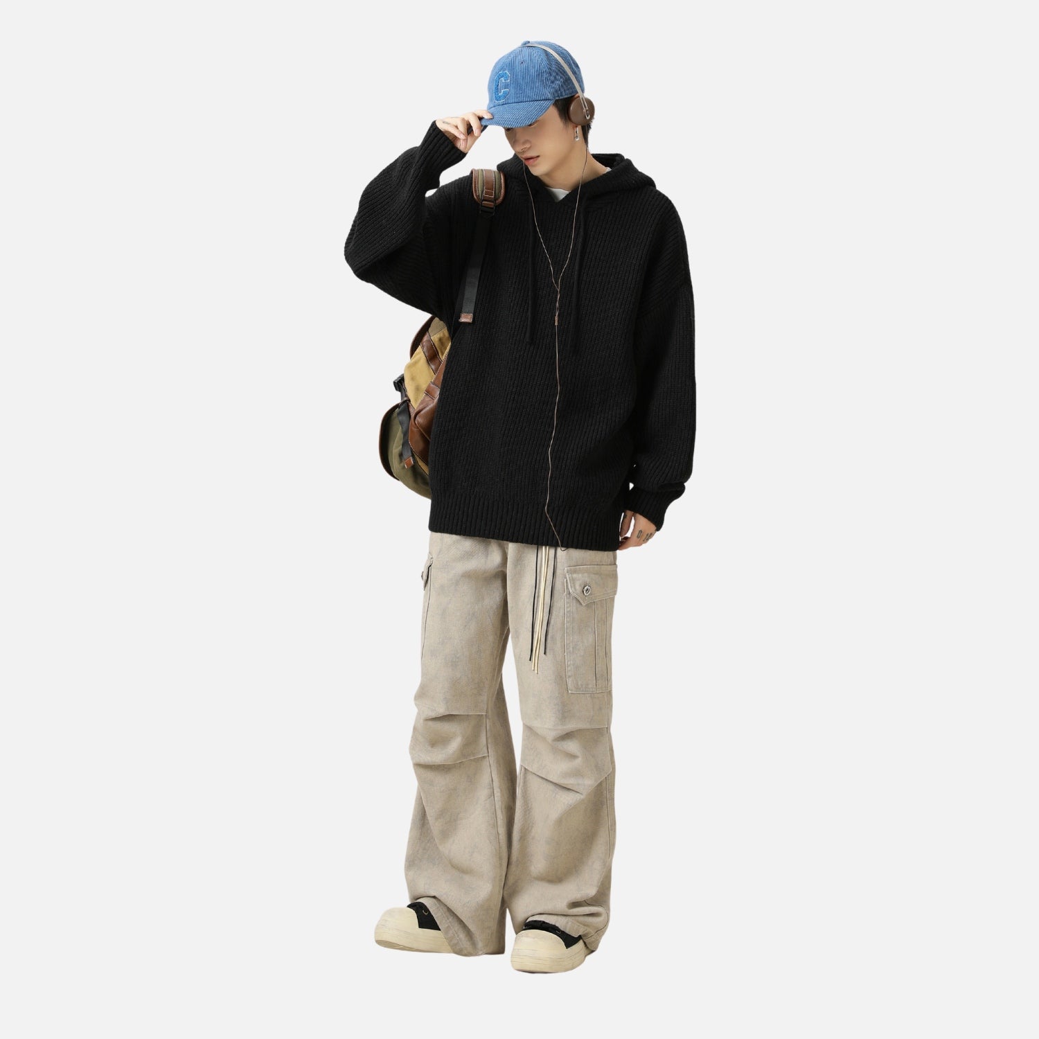 Solid Color Knit Hoodie