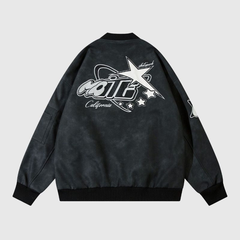 Original Streetwear – Baseballjacke aus besticktem Leder