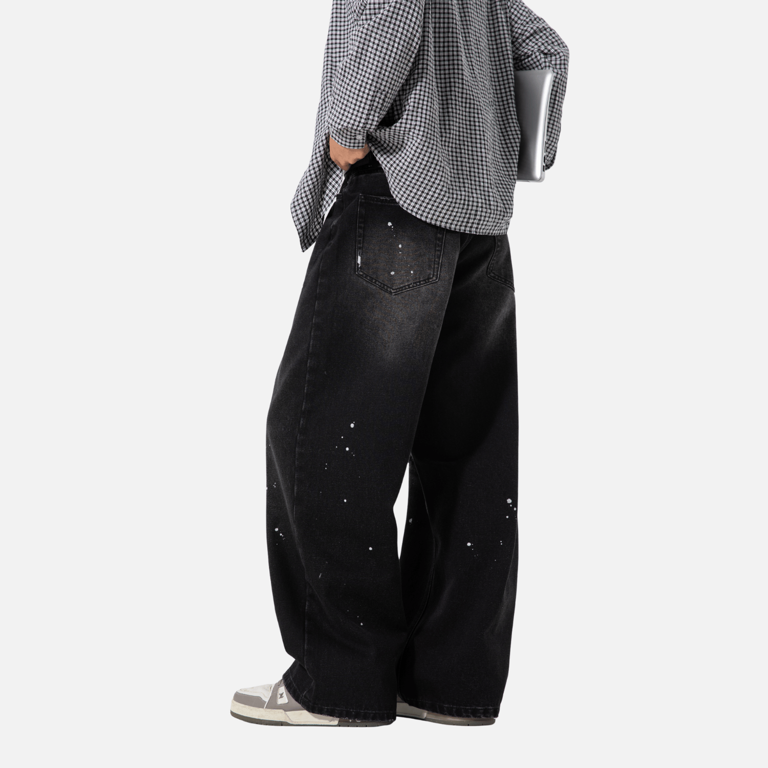 Vintage Washed Paint-Splatter Jeans