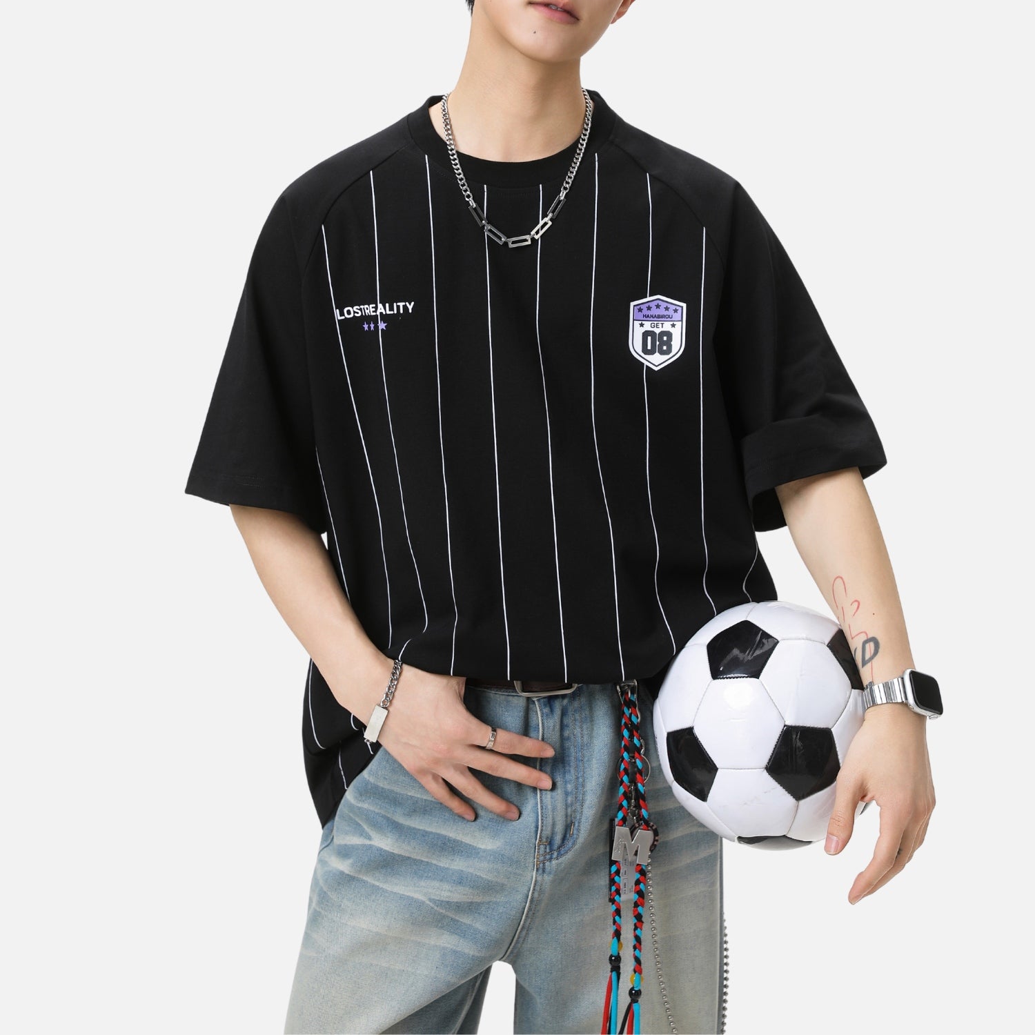 Camiseta Vintage Estampada a Rayas