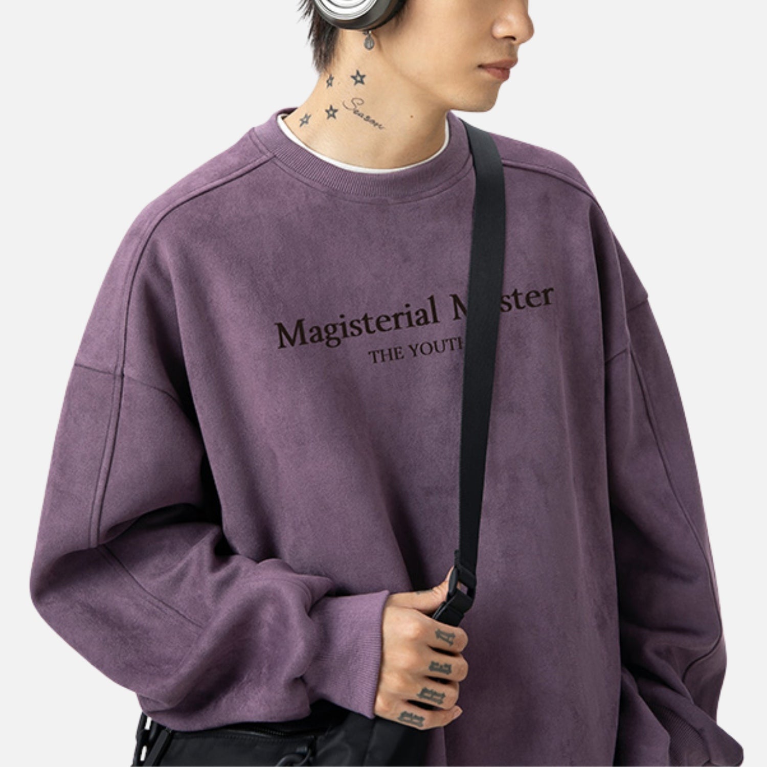 Vintage Suede-Look Crewneck Sweatshirt