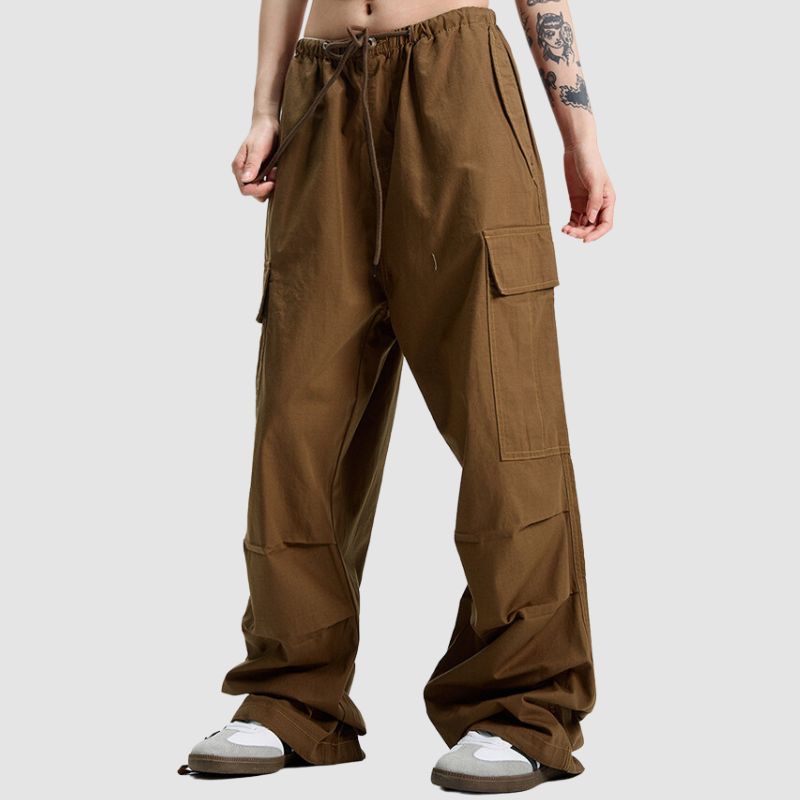 Pantalones paracaídas vintage plisados ​​de color sólido