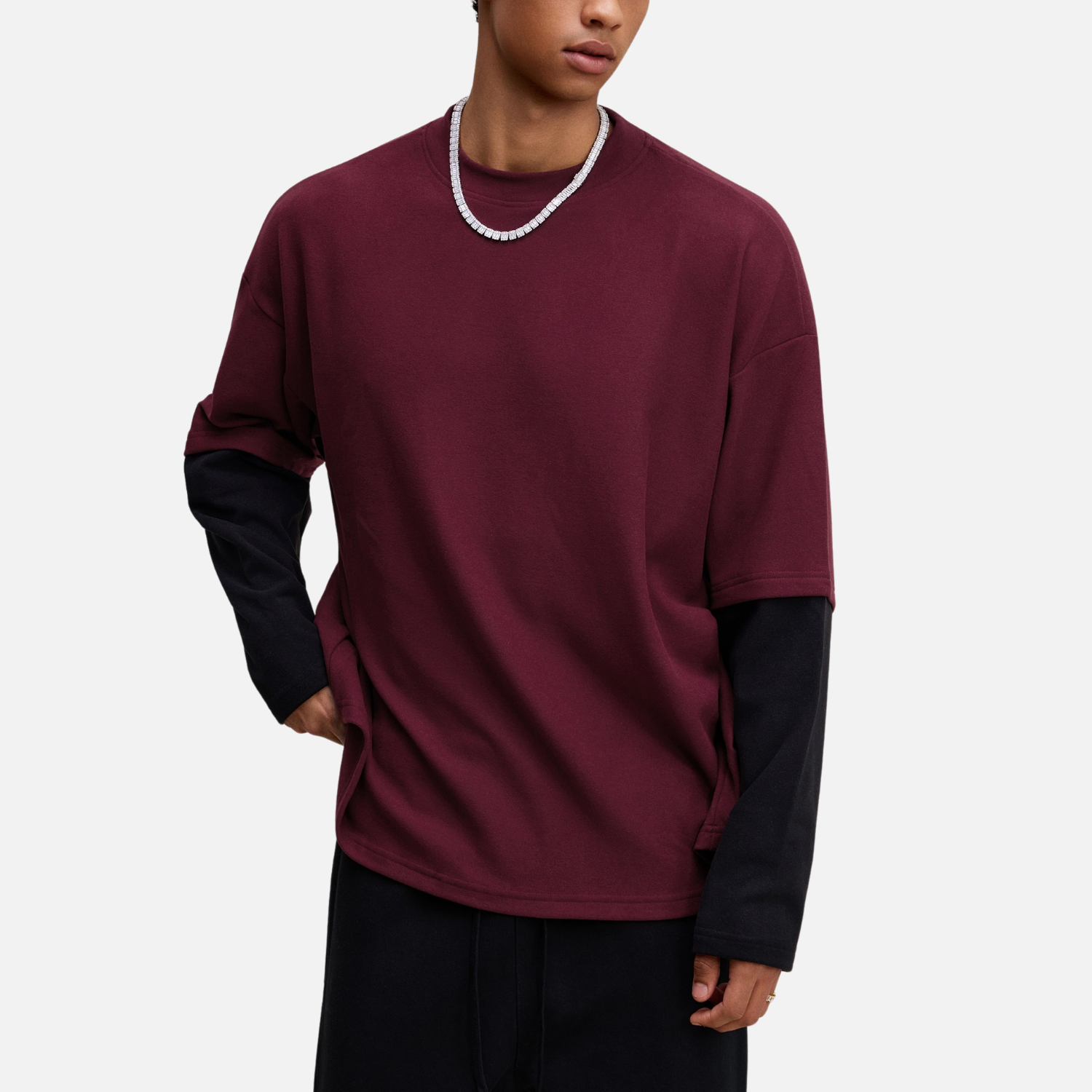 Layered Coral Fleece Long Sleeve Tee