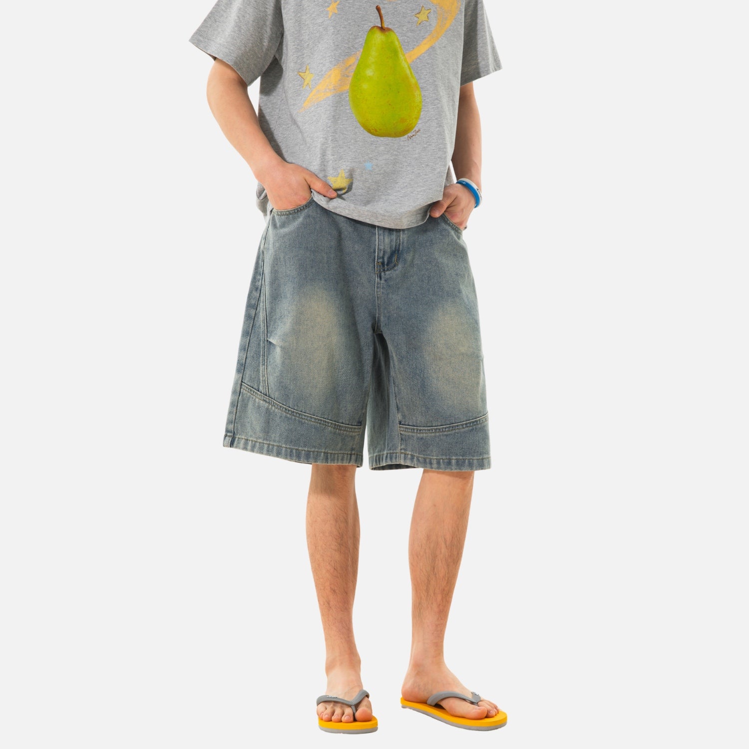 Vintage Washed Pleated Denim Shorts