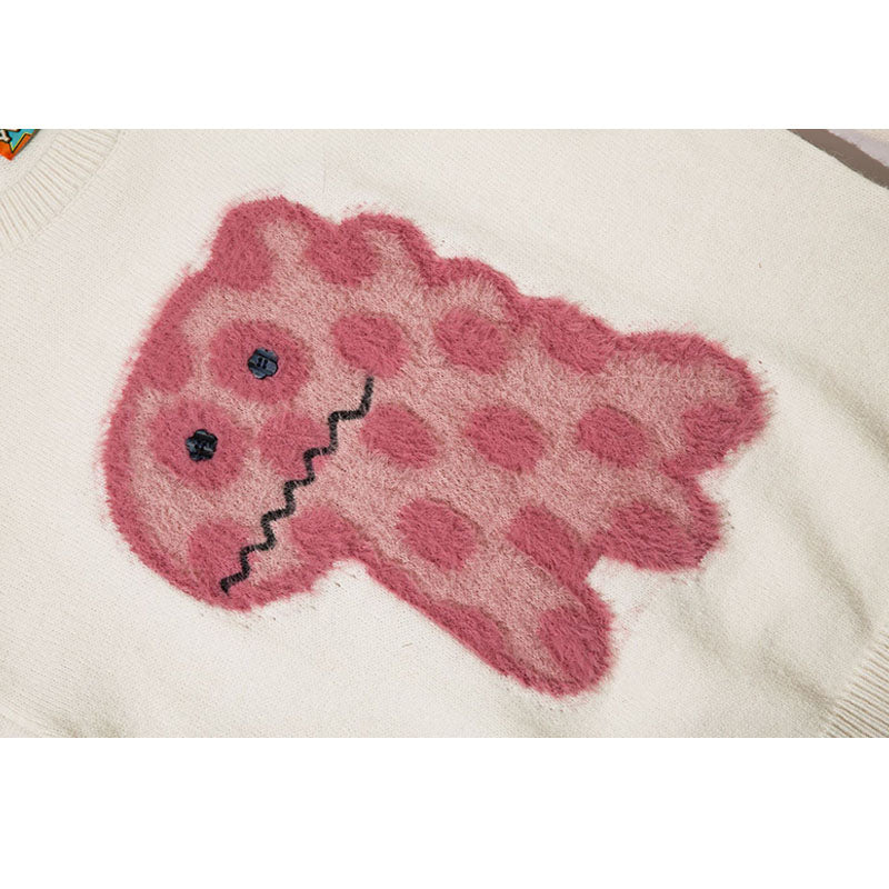 Pullover mit Cartoon-Dinosaurier-Stickerei