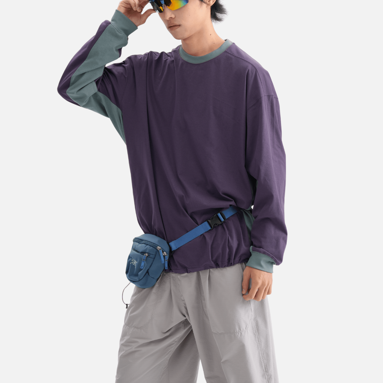 Patchwork Drawstring Long-Sleeve Tee