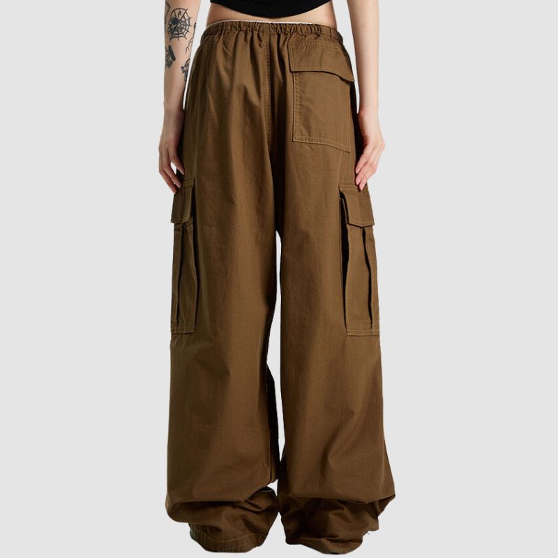 Pantalones paracaídas vintage plisados ​​de color sólido
