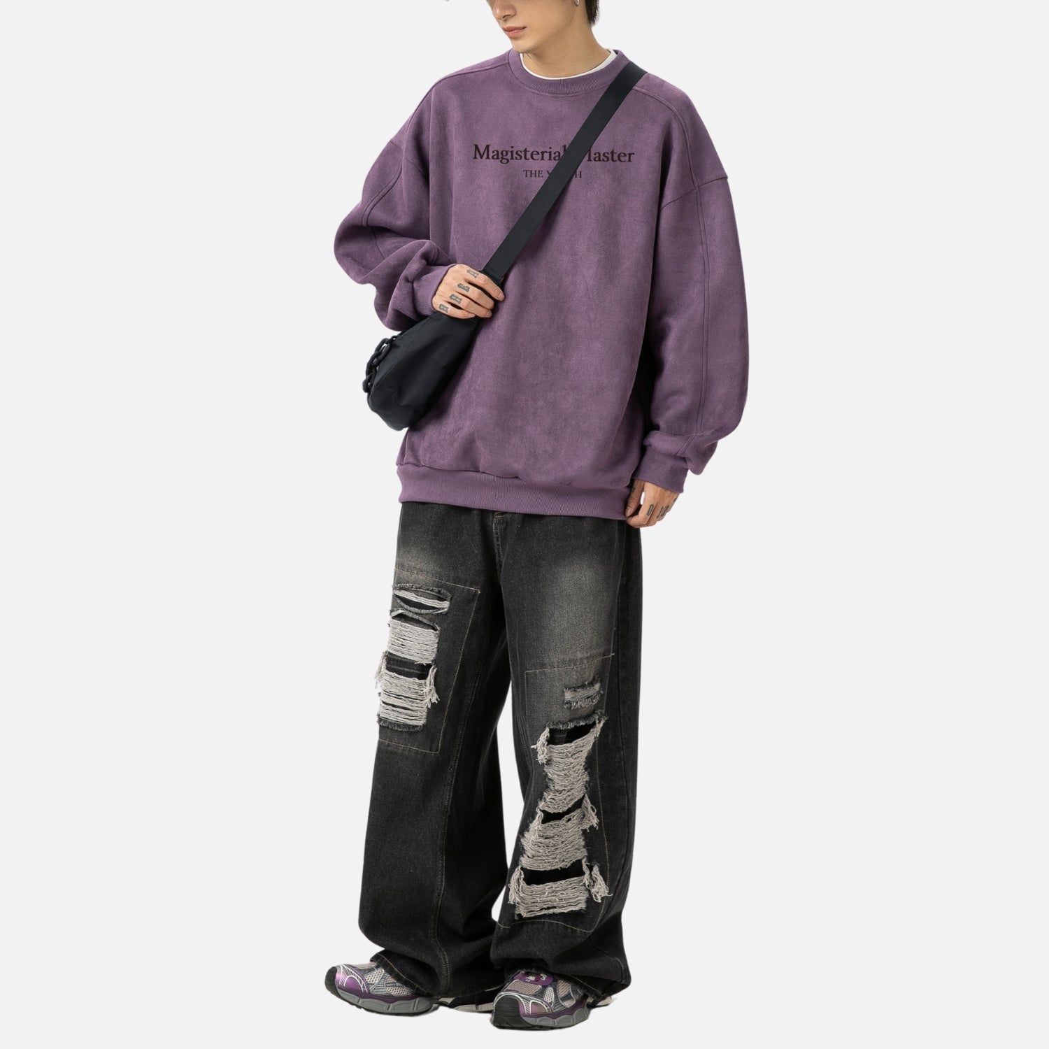 Vintage Suede-Look Crewneck Sweatshirt