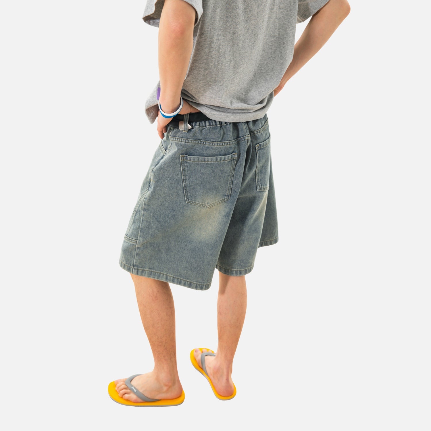 Vintage Washed Pleated Denim Shorts