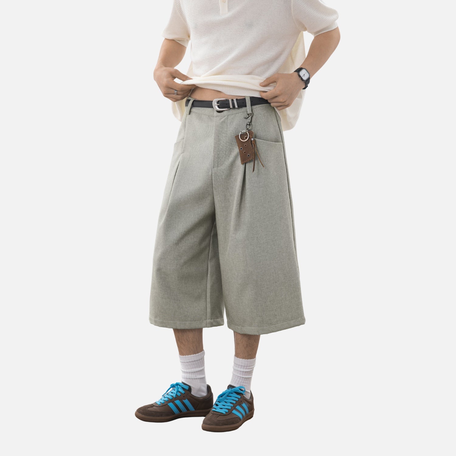 Linen-Texture Bermuda Pants