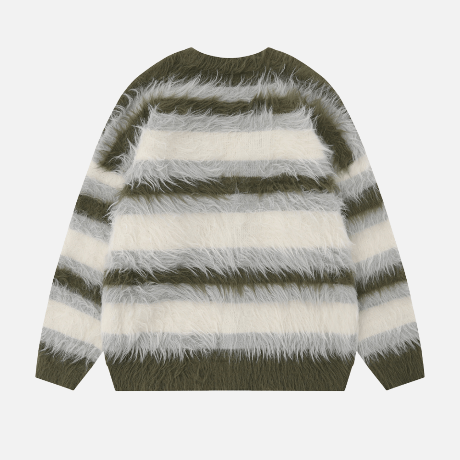Striped Fleece-Lined V-Neck Sweater