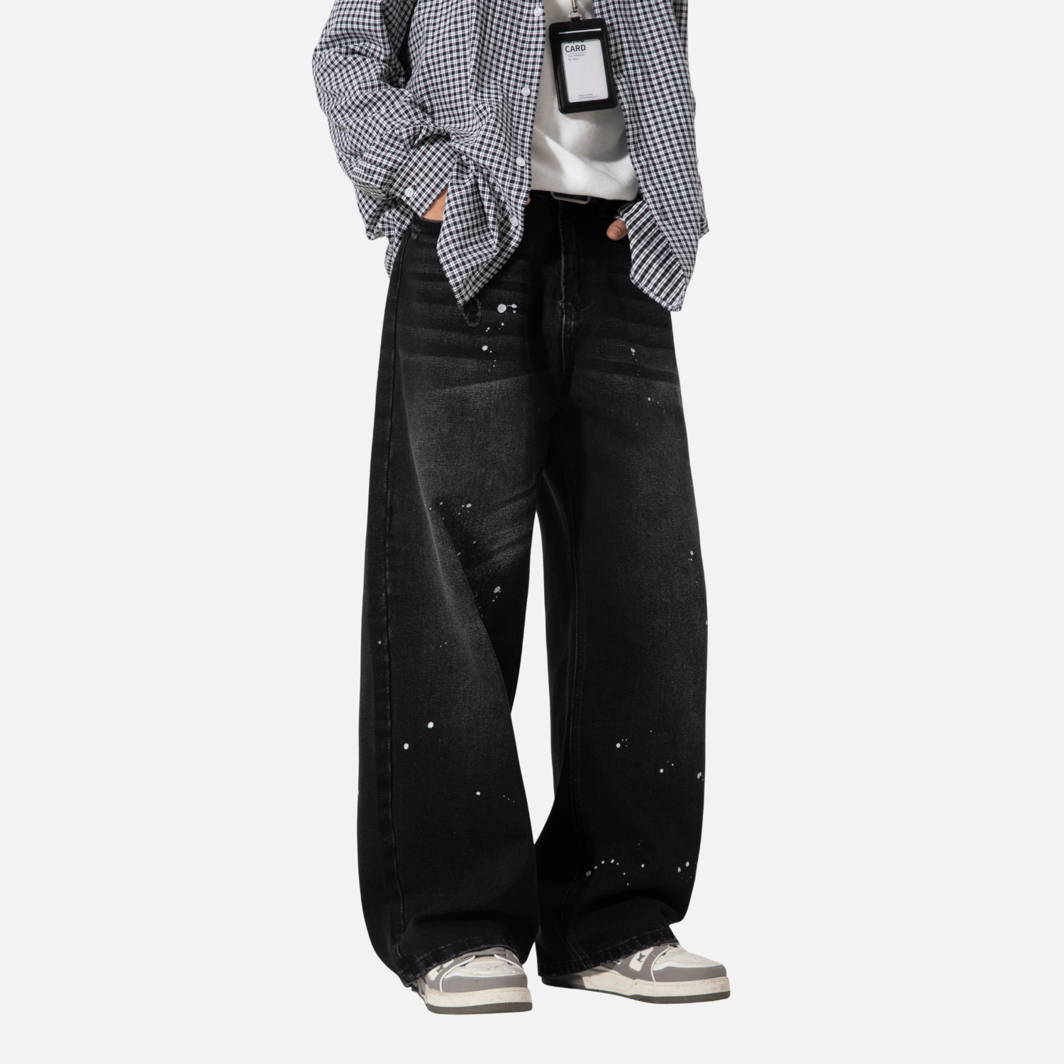 Vintage Washed Paint-Splatter Jeans