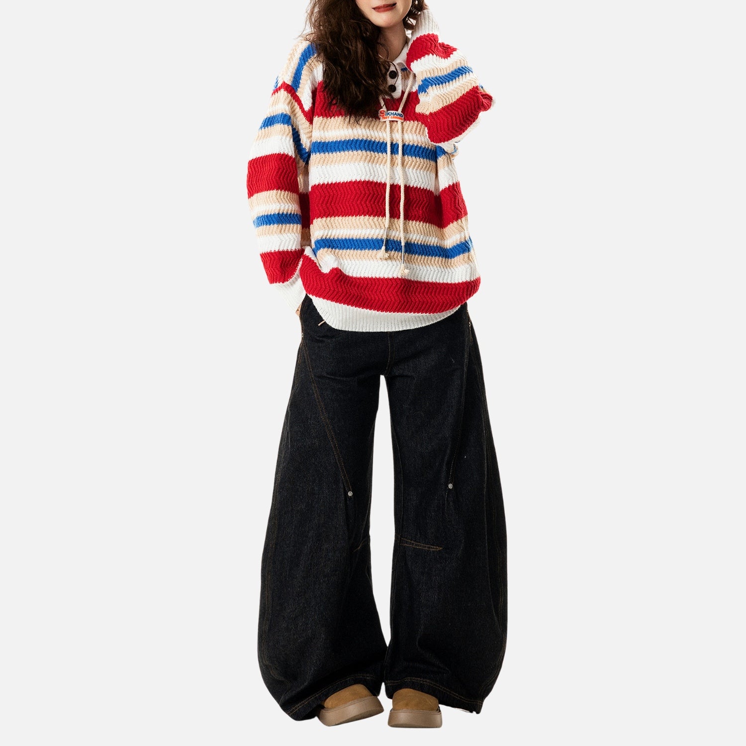 Polo-Strickpullover mit Farbblockstreifen