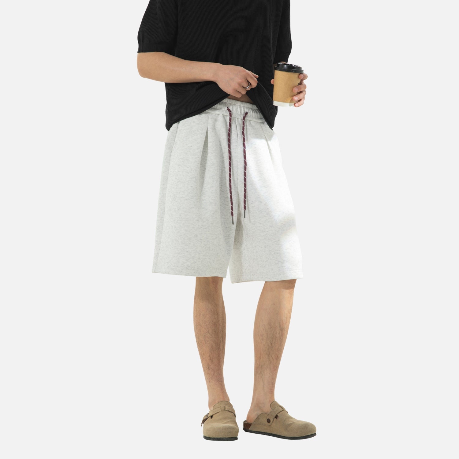 Contrast Drawstring Pleated Sweat Shorts