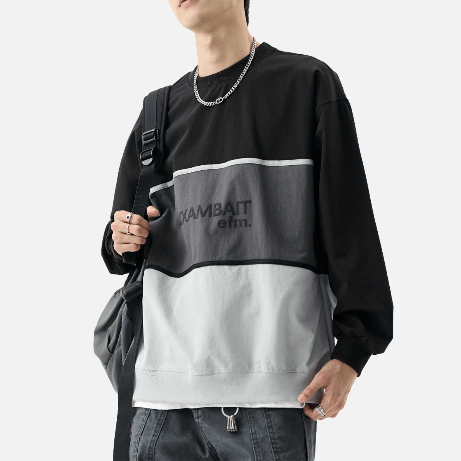 Tricolor Stripe Patchwork Sweatshirt