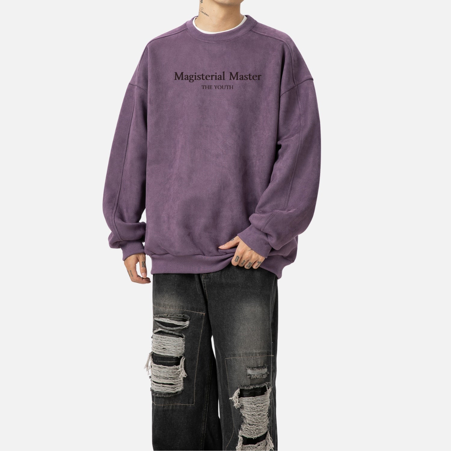 Vintage Suede-Look Crewneck Sweatshirt