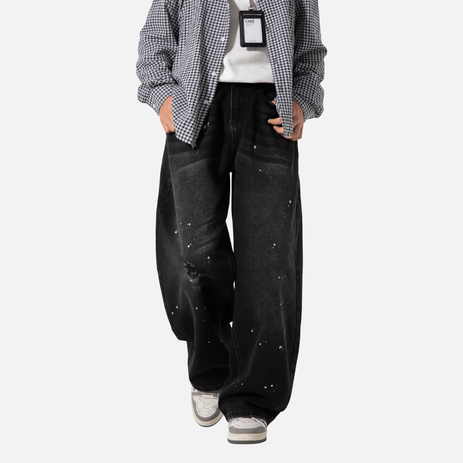Vintage Washed Paint-Splatter Jeans