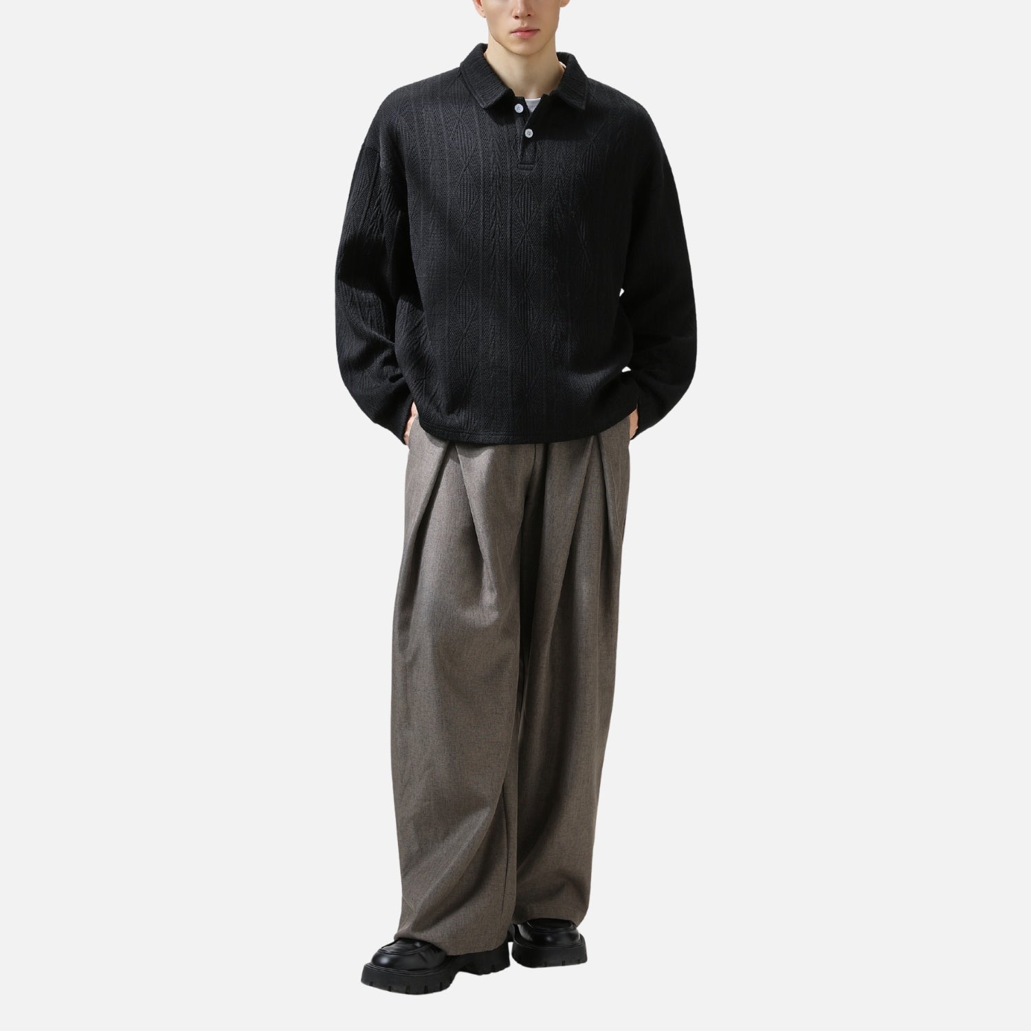 Heavy Jacquard Textured Polo Sweatshirt