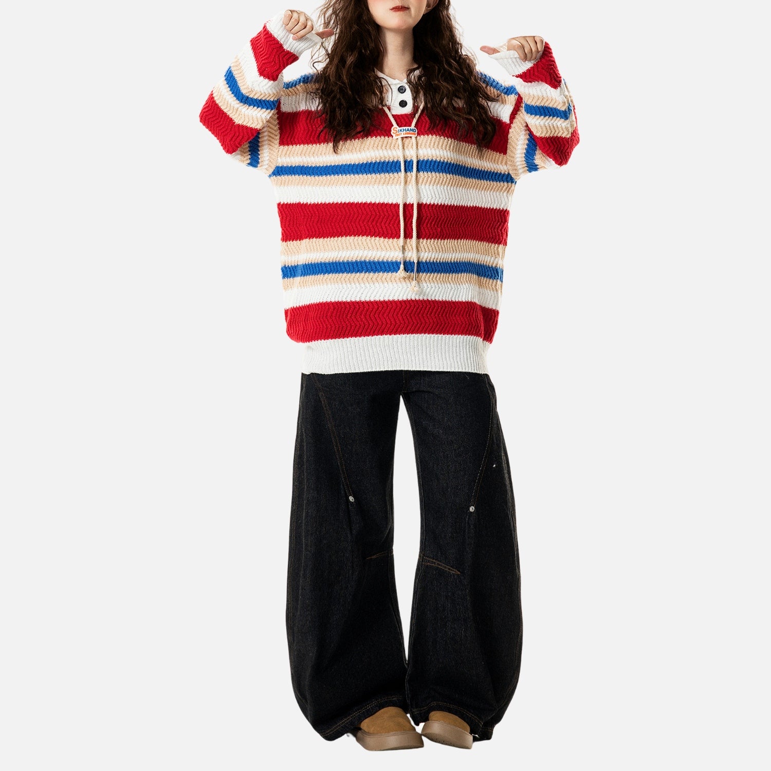 Polo-Strickpullover mit Farbblockstreifen