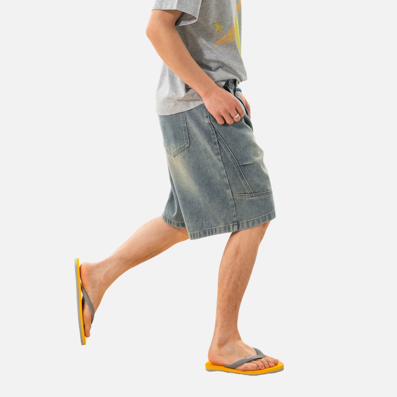 Vintage Washed Pleated Denim Shorts