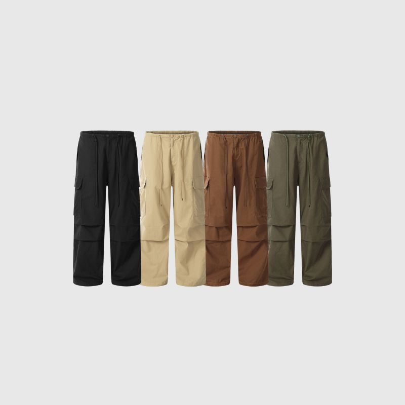 Pantalones paracaídas vintage plisados ​​de color sólido