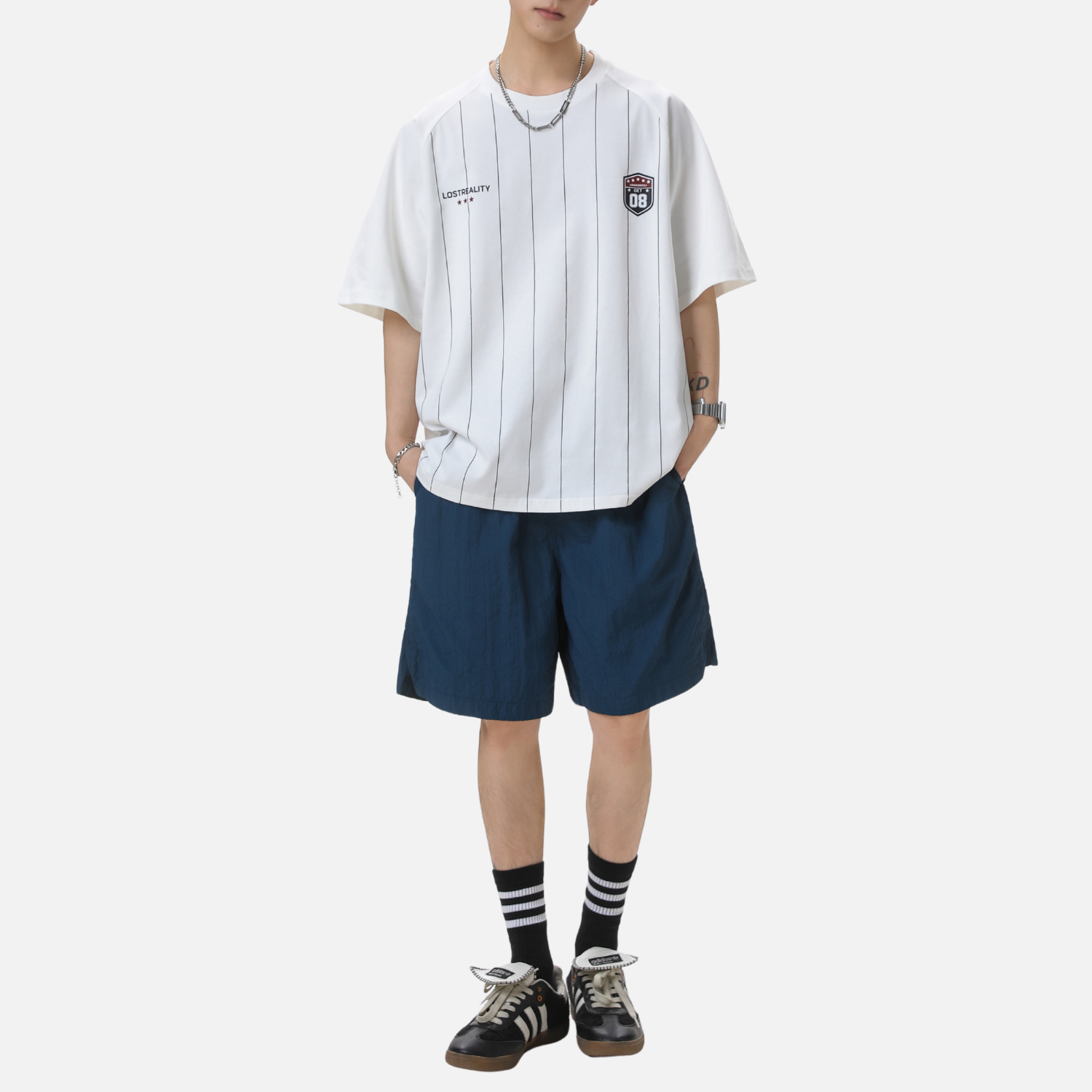 Camiseta Vintage Estampada a Rayas