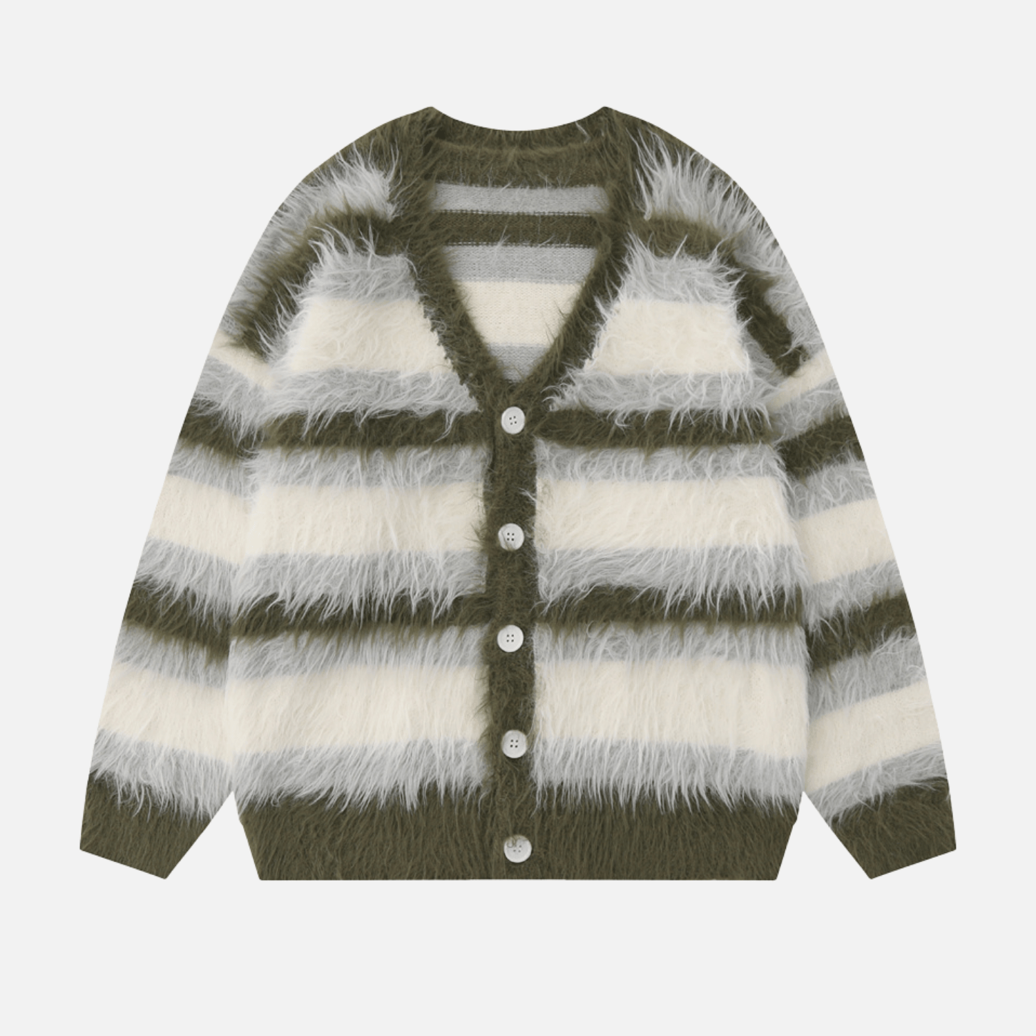 Striped Fleece-Lined V-Neck Sweater