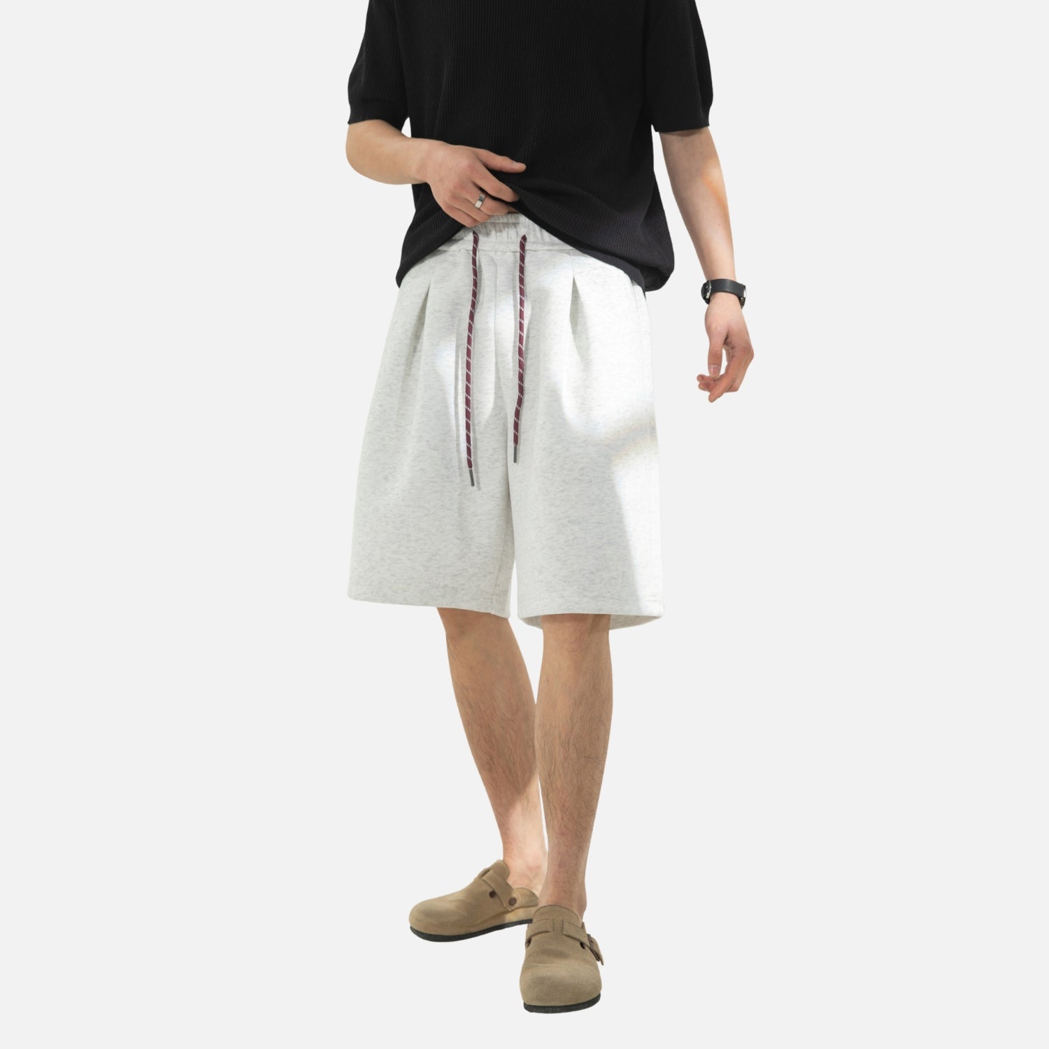 Contrast Drawstring Pleated Sweat Shorts