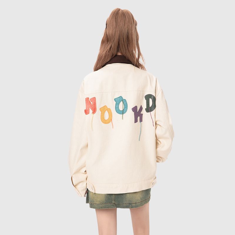 Chaqueta vintage con diseño de dopamina bordada
