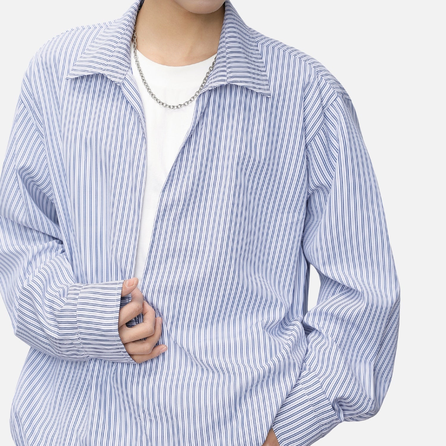 Deep V Faux-Layered Stripe Shirt