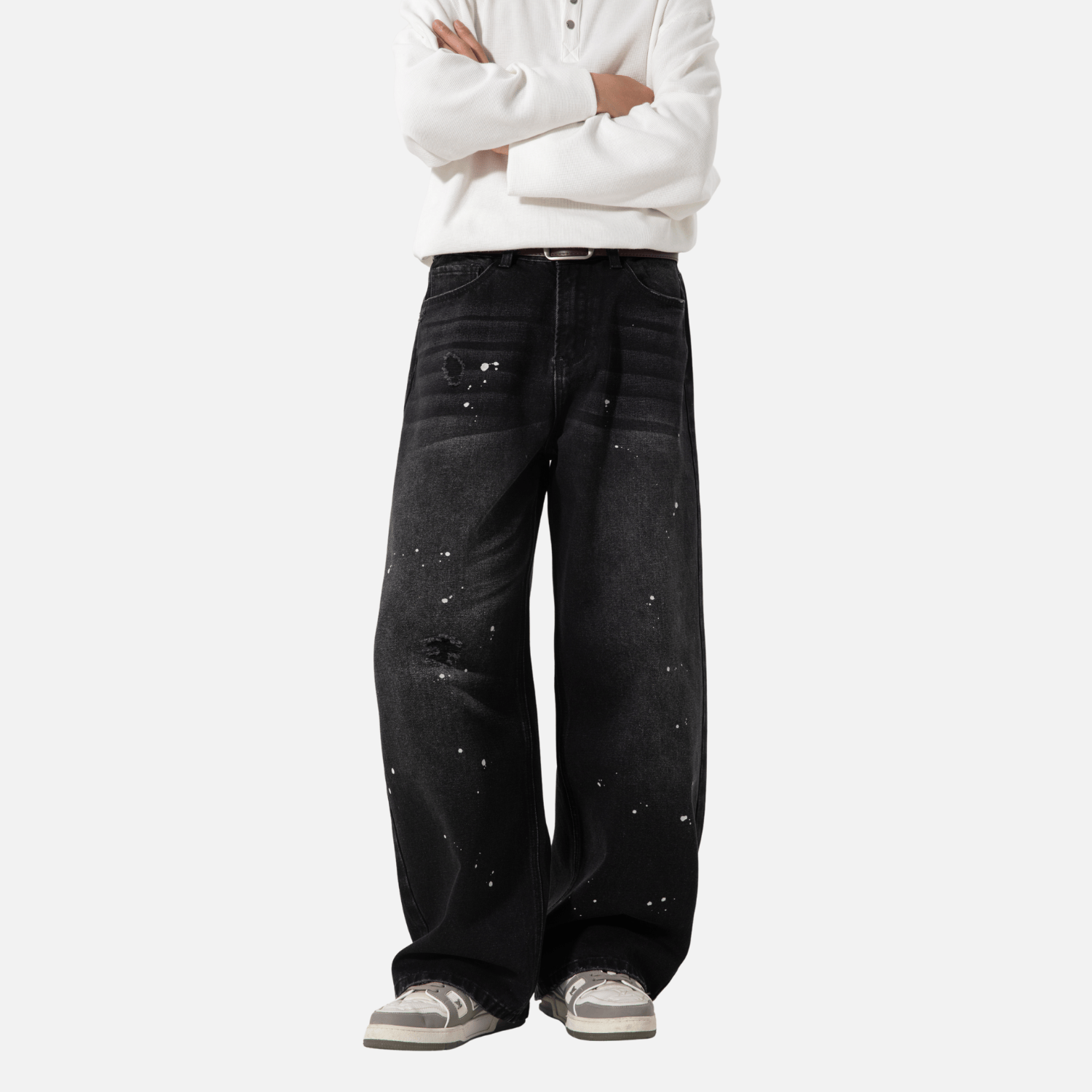 Vintage Washed Paint-Splatter Jeans